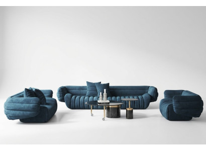 Zestaw sofowy 3+2 Blue Aksamit Luksusowy 2-szt. Zestaw do salonu