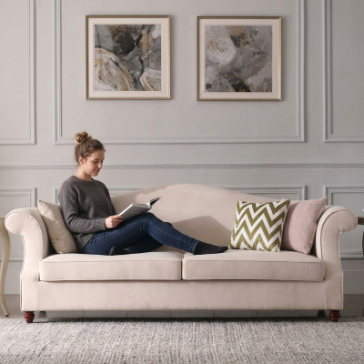 Kanapa 3 miejsce do siedzenia Lounge Materiał Sofa Żywy krajobraz Relaks Siedziba Design Sofy Włókienniczy