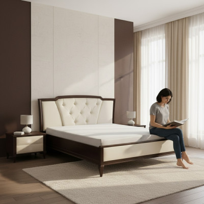 Podwójne łóżko łóżko Design Hotel Luxury Podkładka Marriage Drewno 180 x 200cm Meble Nowe