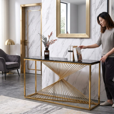 Designerska luksusowa konsola Stoły stołowe Drewno Metal Design Gold