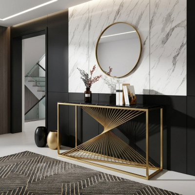 Designerska luksusowa konsola Stoły stołowe Drewno Metal Design Gold
