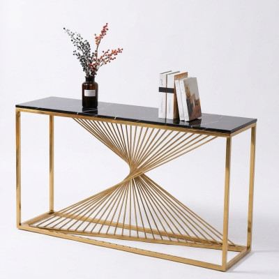 Designerska luksusowa konsola Stoły stołowe Drewno Metal Design Gold