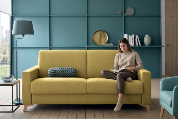 Dwuosobowa designerska sofa 2 miejsce do siedzenia Sofa materiałowa żółta rozkładana Włoskie Meble