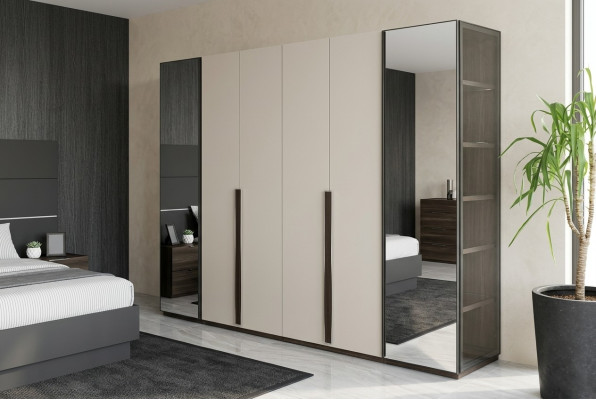 Szafa Designerska Szafa z Lustro Sypialnia Luxury Meble Drewno Nowość