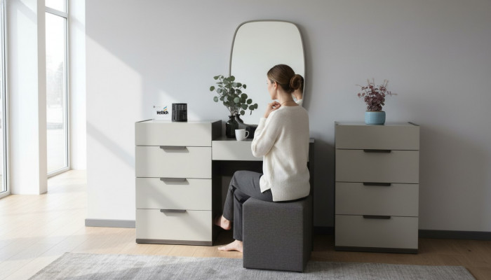 Toaletka z Lustro Make Up Sypialnia Design Meble Drewno 2-częściowa. Nowy