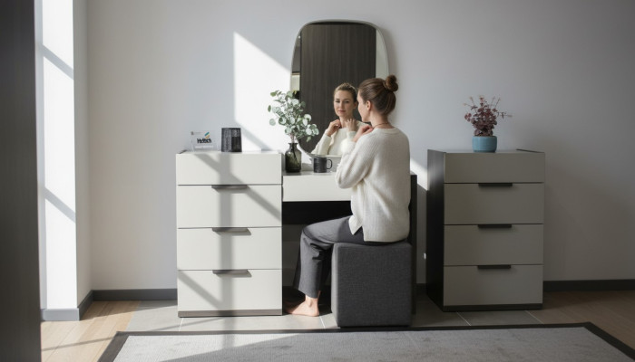 Design Toaletka z Lustro Luxus Sypialnia Meble Stołek 3-częściowa. Nowy