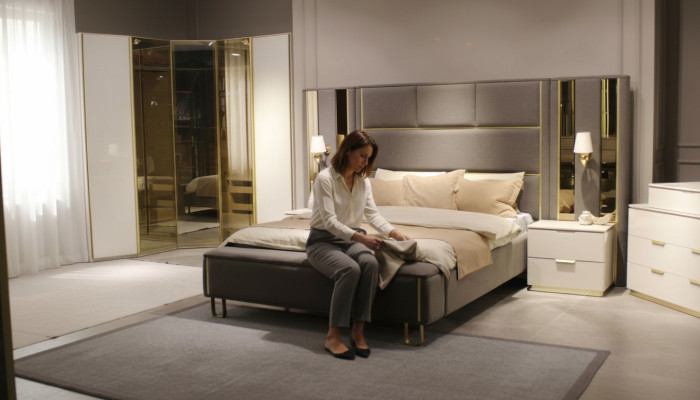 Luksusowy Zestaw Sypialnia Łóżko + 2x Szafki nocne + Ławka Design Meble 4 szt. Nowy