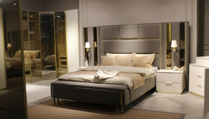 Luksusowy Zestaw Sypialnia Łóżko + 2x Szafki nocne + Ławka Design Meble 4 szt. Nowy