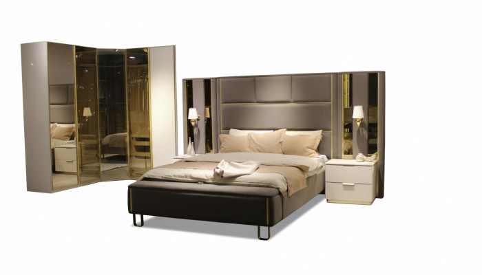 Luksusowy Zestaw Sypialnia Łóżko + 2x Szafki nocne + Ławka Design Meble 4 szt. Nowy