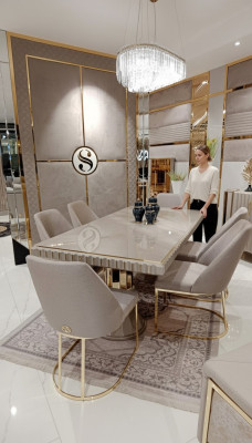 Luksusowy Tabela Beżowy Stal nierdzewna stoły Włoski Design Stoły do ​​jadalni Stół obiadowy Nowość