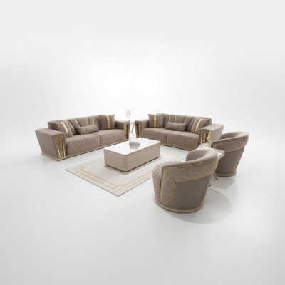 Zestaw sofowy Kompletny Modern 3+3+1+1 miejsce do siedzenia + stolik kawowy Włókienniczy Couch Drewno