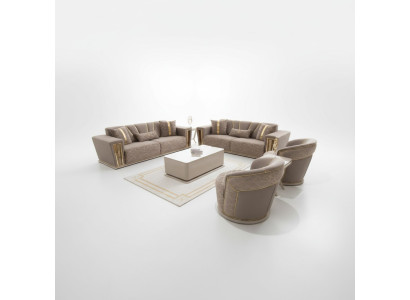 Zestaw sofowy Kompletny Modern 3+3+1+1 miejsce do siedzenia + stolik kawowy Włókienniczy Couch Drewno