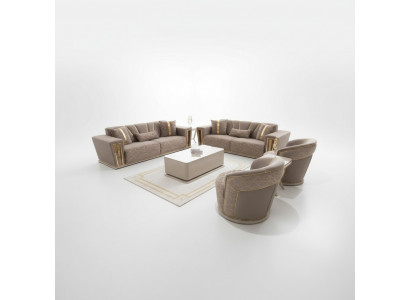 Zestaw sofowy Kompletny Modern 3+3+1+1 miejsce do siedzenia + stolik kawowy Włókienniczy Couch Drewno