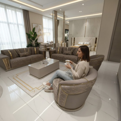 Zestaw sofowy 3+3+1+1 miejsce do siedzenia Włókienniczy Modern Complete Fotel Sofa 3 miejsce do siedzenia Luxury