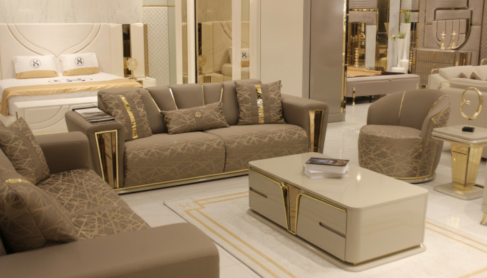 Zestaw sofowy 3+1+1 miejsce do siedzenia Włókienniczy Drewno Sofa 3 miejsce do siedzenia Modern Fotel Kompletny zestaw