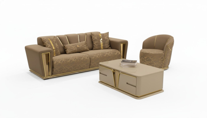 Zestaw sofowy 3+1+1 miejsce do siedzenia Włókienniczy Drewno Sofa 3 miejsce do siedzenia Modern Fotel Kompletny zestaw