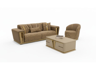 Zestaw sofowy 3+1+1 miejsce do siedzenia Włókienniczy Drewno Sofa 3 miejsce do siedzenia Modern Fotel Kompletny zestaw