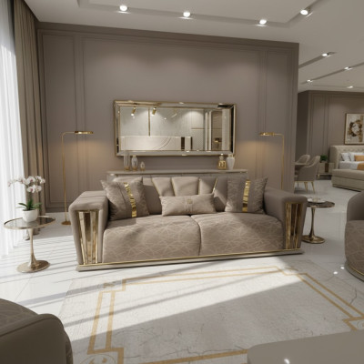 Sofa 3 miejsce do siedzenia Włókienniczy Drewno Nowoczesna Sofa Podkładka Kanapa Sofy Design Luksusowa Nowa Sofa