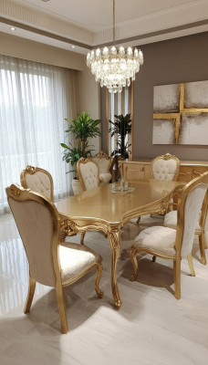 Klasyczny Stół obiadowy 200x110cm Złoty Luksusowy Drewniany Stół Jadalnia Kuchnia New Design stoły