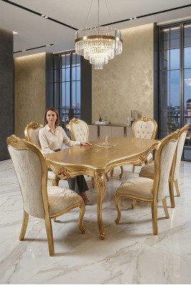 Design jadalnia Kompletny Stół obiadowy + 6x Krzesła Classic Meble Stół Drewniany Nowość