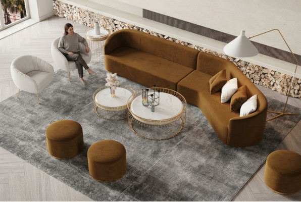 Narożnikowa kanapa L-form Żywy krajobraz Relaks Siedziba Design Couch Sofy wypoczynkowe Aksamit Sofa