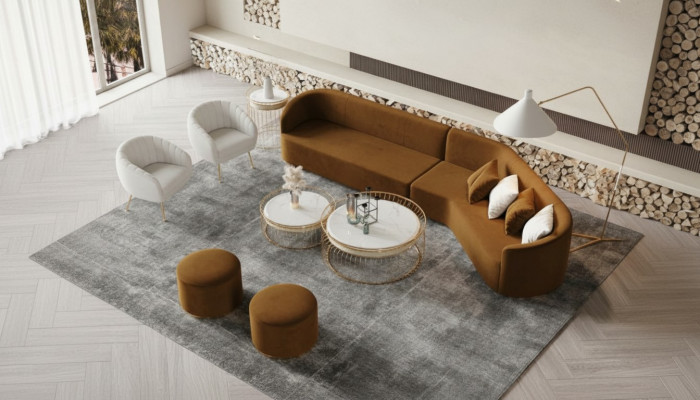 Narożnikowa kanapa L-form Żywy krajobraz Relaks Siedziba Design Couch Sofy wypoczynkowe Aksamit Sofa