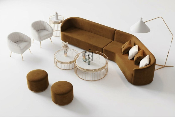 Narożnikowa kanapa L-form Żywy krajobraz Relaks Siedziba Design Couch Sofy wypoczynkowe Aksamit Sofa