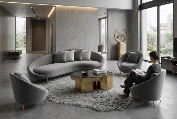 Narożnikowa kanapa Sofa Aksamit w kształcie litery L Żywy krajobraz Relaks Siedziba Design Couch Lounge Sofy