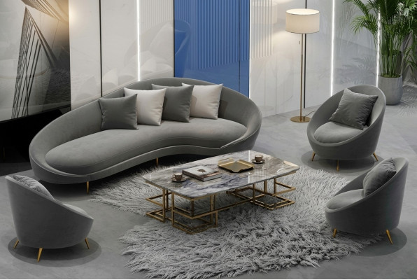 Narożnikowa kanapa Sofa Aksamit w kształcie litery L Żywy krajobraz Relaks Siedziba Design Couch Lounge Sofy