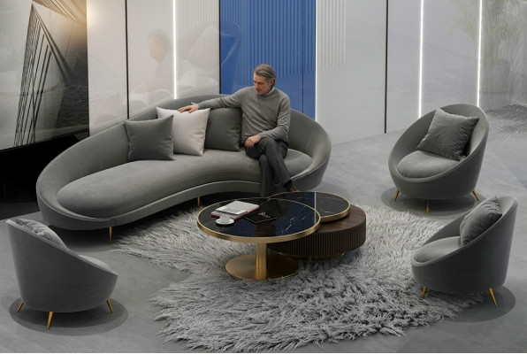 Narożnikowa kanapa + Fotel Żywy krajobraz Relaks Siedziba Design Couch Lounge Sofy Włókienniczy Aksamit