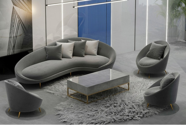 Narożnikowa kanapa + Fotel Żywy krajobraz Relaks Siedziba Design Couch Lounge Sofy Włókienniczy Aksamit