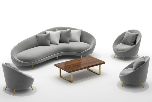 Narożnikowa kanapa + Fotel Żywy krajobraz Relaks Siedziba Design Couch Lounge Sofy Włókienniczy Aksamit
