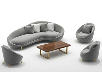Narożnikowa kanapa + Fotel Żywy krajobraz Relaks Siedziba Design Couch Lounge Sofy Włókienniczy Aksamit