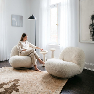 Fotel z tkaniny relaksacyjnej w stylu lounge, biały