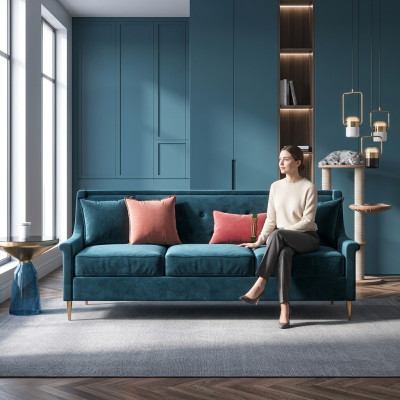 Materiał Trzyosobowy Relaks Siedziba Design Kanapa Sofy wypoczynkowe Aksamit Sofa 3 miejsce do siedzenia Meble
