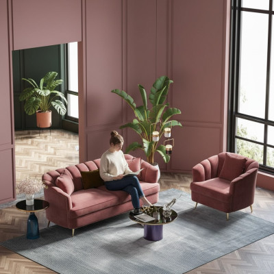 Zestaw sofowy 3+1 miejsce do siedzenia Siedziba Design Couch Lounge Sofy Żywy krajobraz Aksamit Meble