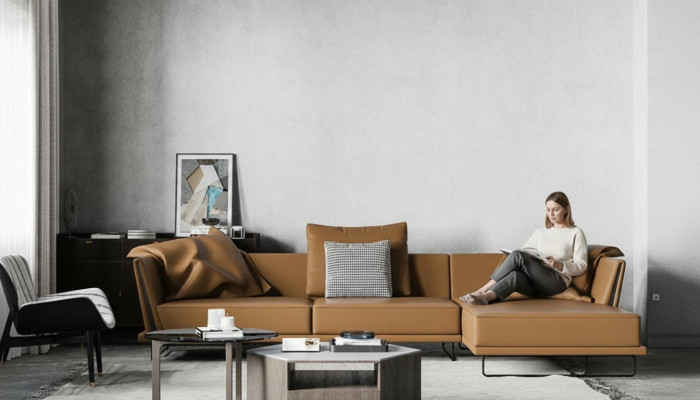 Narożnikowa kanapa L-form Skóra Żywy krajobraz Relaks Sofa Design Couch Sofy wypoczynkowe Narożnik Nowość