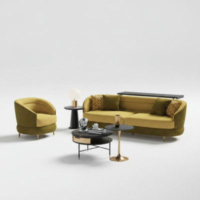 Design Couch Lounge Sofy Aksamit Zestaw sofowy 3+1 miejsce do siedzenia Sofa Żywy krajobraz żółty
