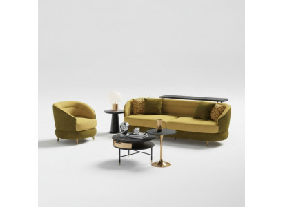 Design Couch Lounge Sofy Aksamit Zestaw sofowy 3+1 miejsce do siedzenia Sofa Żywy krajobraz żółty