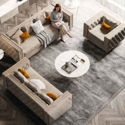 Chesterfield Zestaw sofowy 321 Żywy krajobraz Relaks Siedziba Design Couch Sofy Aksamit