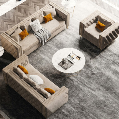 Chesterfield Zestaw sofowy 321 Żywy krajobraz Relaks Siedziba Design Couch Sofy Aksamit