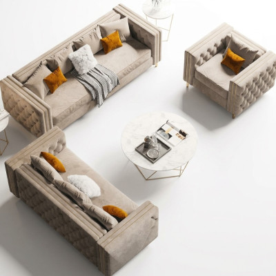 Chesterfield Zestaw sofowy 321 Żywy krajobraz Relaks Siedziba Design Couch Sofy Aksamit