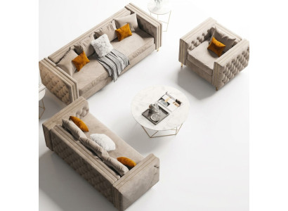 Chesterfield Zestaw sofowy 321 Żywy krajobraz Relaks Siedziba Design Couch Sofy Aksamit