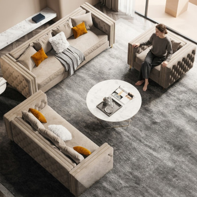 Aksamit Żywy krajobraz Relaks Siedziba Design Couch Lounge Sofy Sofa 3 miejsce do siedzenia 233 cm