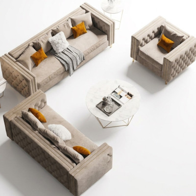 Aksamit Żywy krajobraz Relaks Siedziba Design Couch Lounge Sofy Sofa 3 miejsce do siedzenia 233 cm