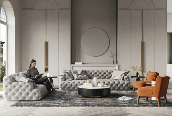 Chesterfield Skóra Sofa Trzyosobowa Relaks Siedziba Design Couch Sofy wypoczynkowe 234 cm