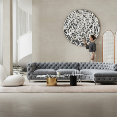 Chesterfield Siedziba Design Couch Lounge Sofy Włókienniczy Narożnikowa kanapa L-form Żywy krajobraz