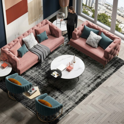 Pink Chesterfield Żywy krajobraz Designer Couches Lounge Sofy 3+2 miejsce do siedzenia Zestaw