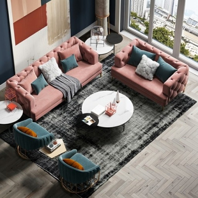 Pink Chesterfield Żywy krajobraz Designer Couches Lounge Sofy 3+2 miejsce do siedzenia Zestaw