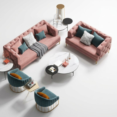 Pink Chesterfield Żywy krajobraz Designer Couches Lounge Sofy 3+2 miejsce do siedzenia Zestaw
